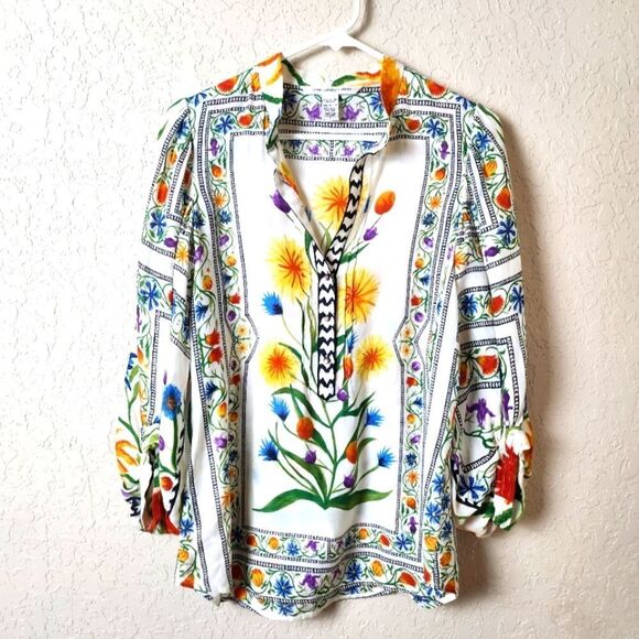 Diane Von Furstenburg Syrah Floral Silk Blend Blouse Size 8 - Picture 1 of 7